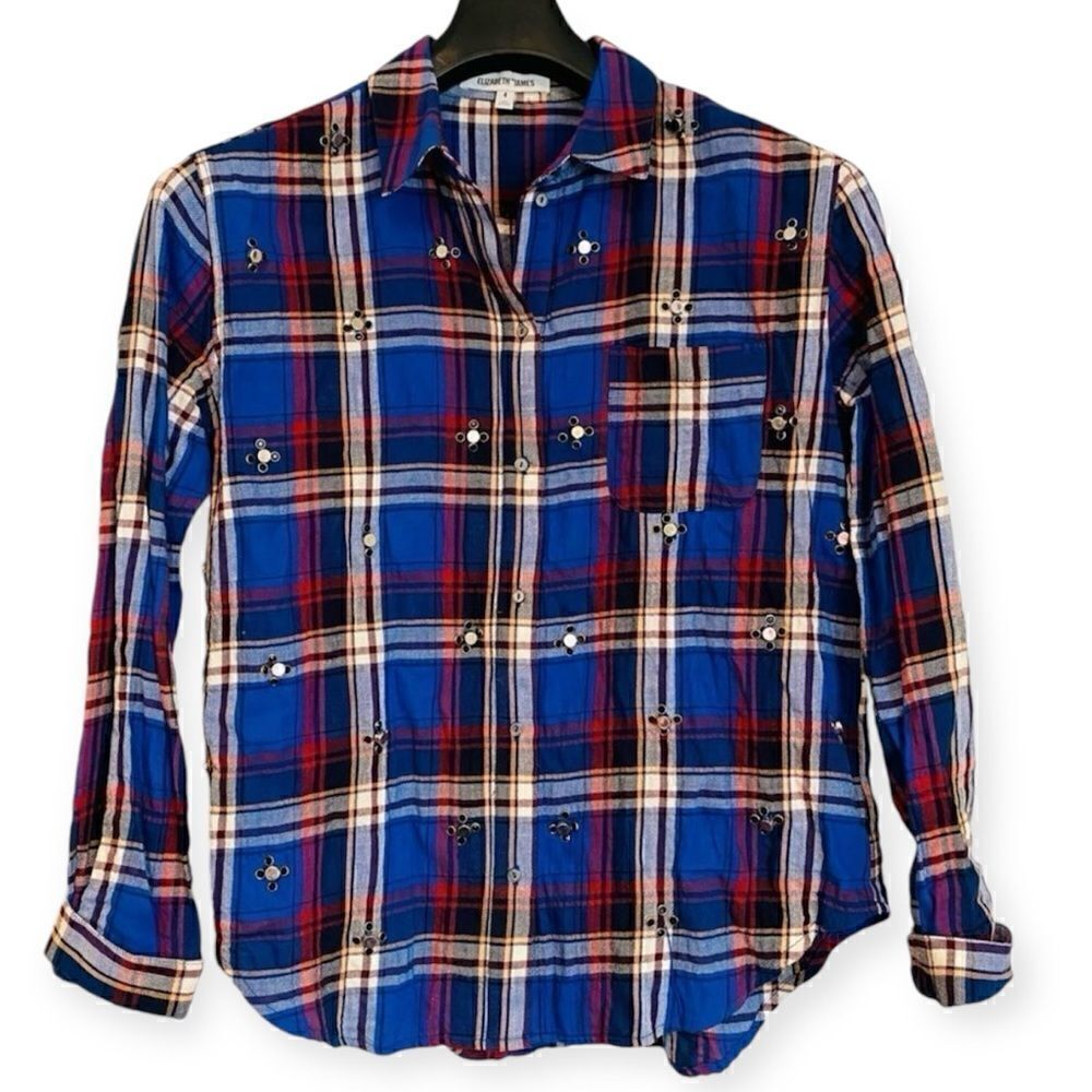 Elizabeth and James Studded Plaid Long Sleeve Shirt Size 4